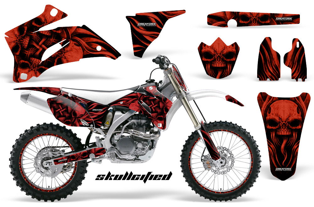 Yamaha YZ 250F 450F 06-09 Graphics Kit Skullcified Red Flat NP Rims White